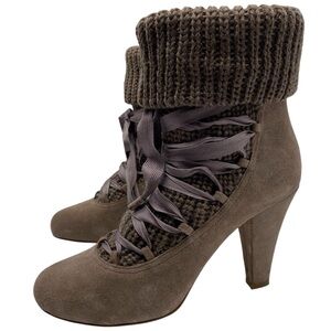 See By Chloe Womens Booties 10.5 Brown Suede Leather Heeled Knit Designer Chic